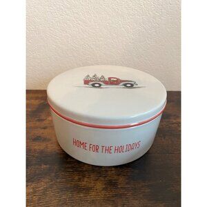 Masons Ironstone Christmas Lidded Bowl With Red Truck Design 10" Diameter
